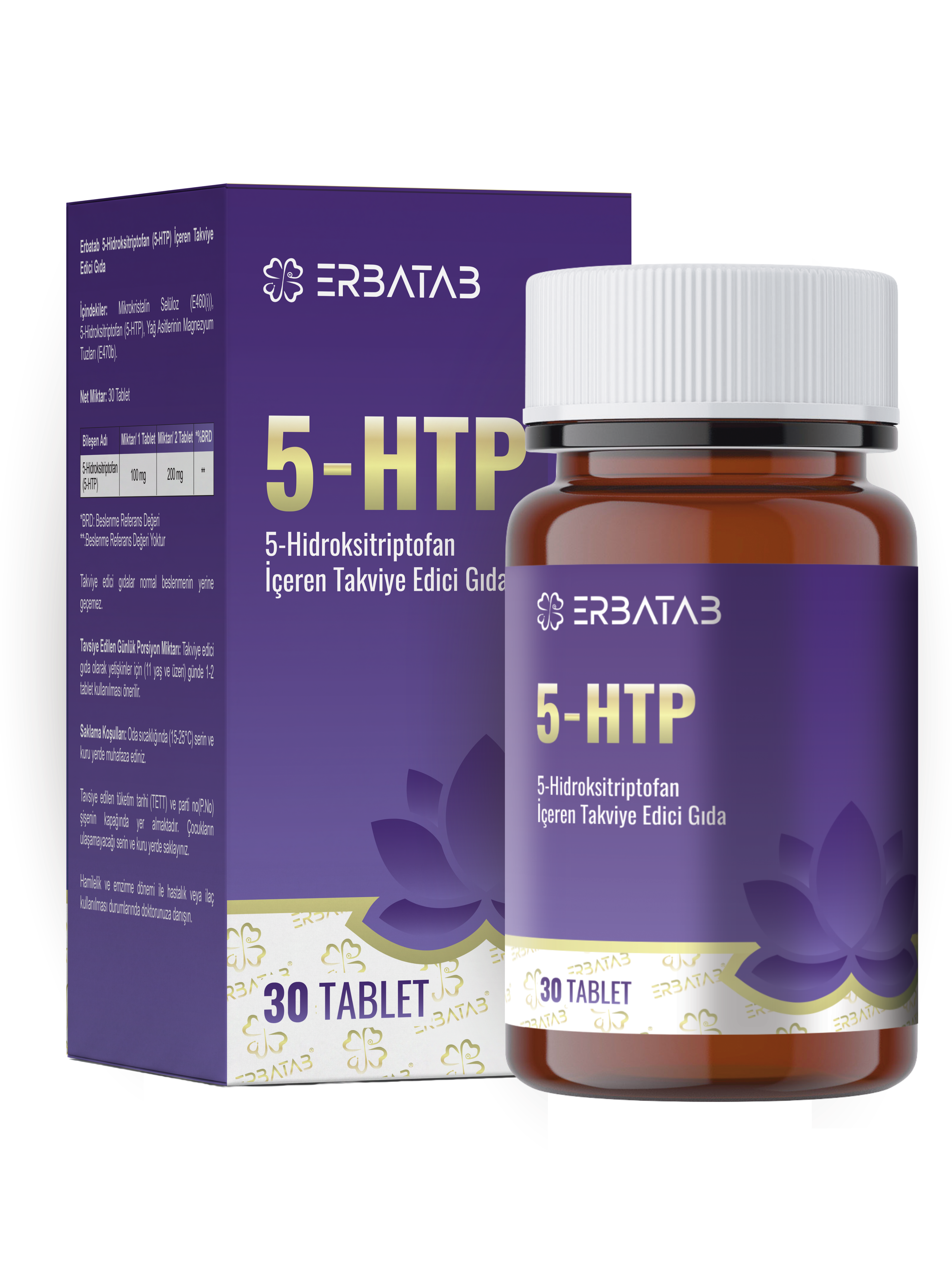 Erbatab 5-HTP 100 Mg 30 Tablet 5-Hidroksitriptofan İçeren Takviye Edici Gıda