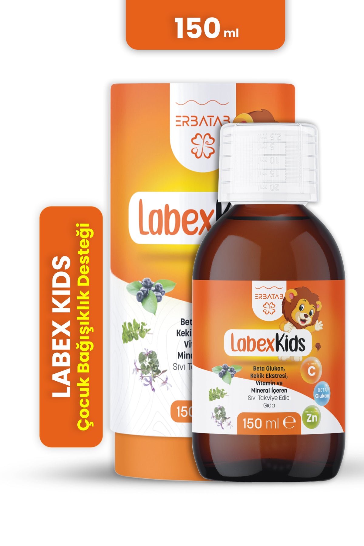 Erbatab Labex Kids Çinko Kekik Beta Glukan Karamür ver Çocuk Multivitamin Şurup 150 ML