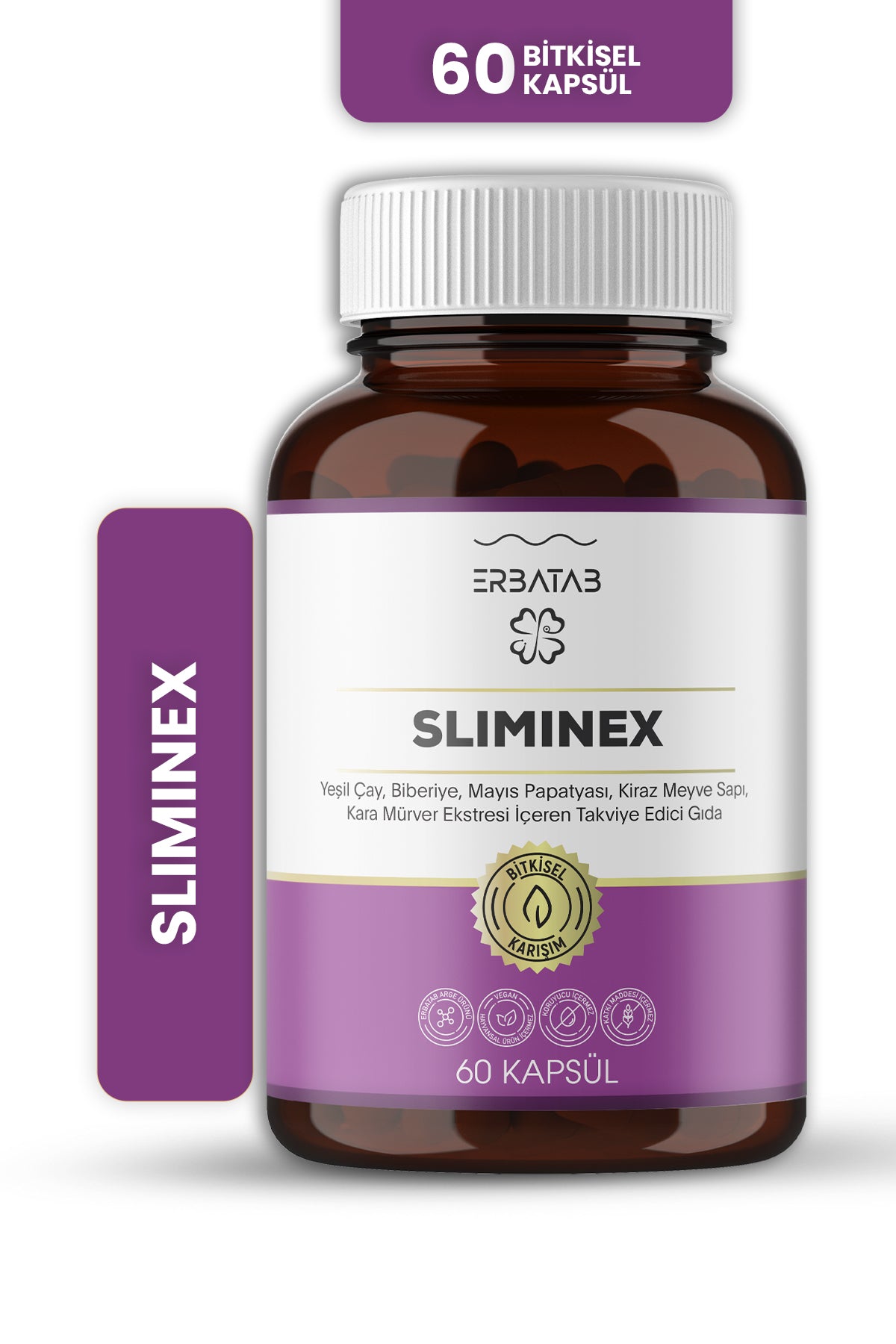 Erbatab Sliminex (Yeşilçay - Biberiye - Mayıs Papa tyası - Kiraz Sapı Ekstresi) 60 Kapsül