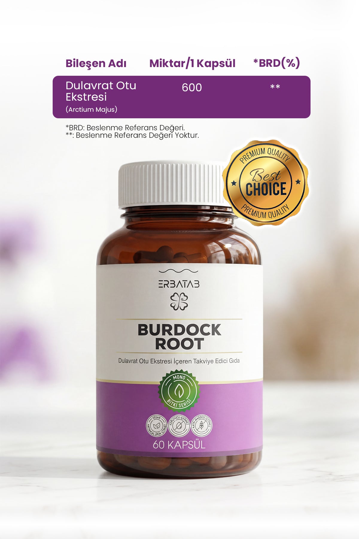 Erbatab Burdock Root Dulavrat Otu Ekstresi 60 Kaps ül