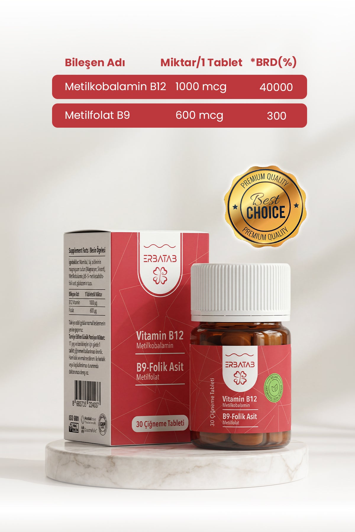 Erbatab Vitamin B12- Folik Asit B9-Metilkobalamin- Metilfolat