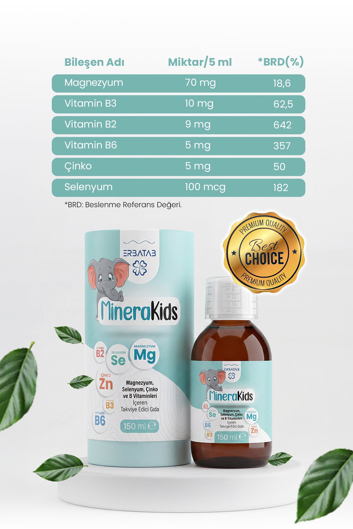 Erbatab Çocuk Multivitamin ( Magnezyum, Çinko, Sel enyum ) Minera Kids 150 ml