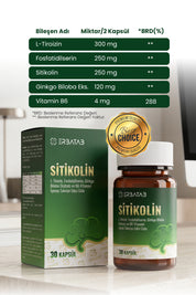 ERBATAB Sitikolin – L-Tirozin, Fosfatidilserin, Ginkgo Biloba Ekstraktı ve B6 Vitamini İçeren Takviye Edici Gıda – 30 Vcaps®