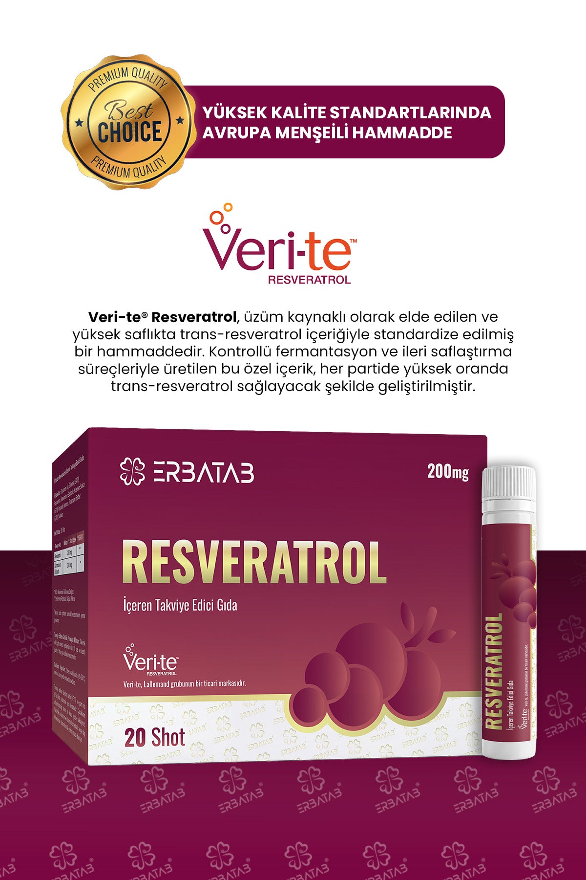 Erbatab Resveratrol Shot 200 Mg 20 Shot Ahududu Aromalı Takviye Edici Gıda