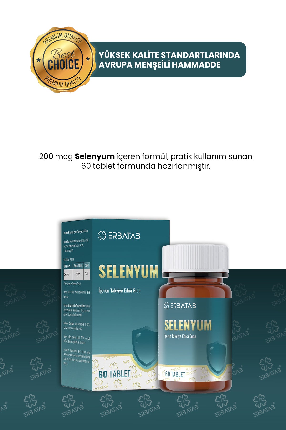 Erbatab Selenyum 200 Mcg 60 Tablet L-Selenometionin İçeren Takviye Edici Gıda