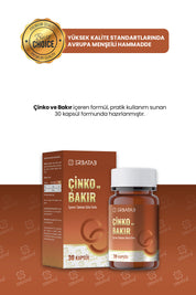 Erbatab Çinko ve Bakır 30 Kapsül 15 Mg Çinko Pikolinat ve 1000 Mcg Bakır İçeren Takviye Edici Gıda