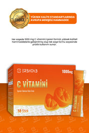 Erbatab C Vitamini 1000 Mg 50 Stick Saşe Askorbik Asit İçeren Takviye Edici Gıda