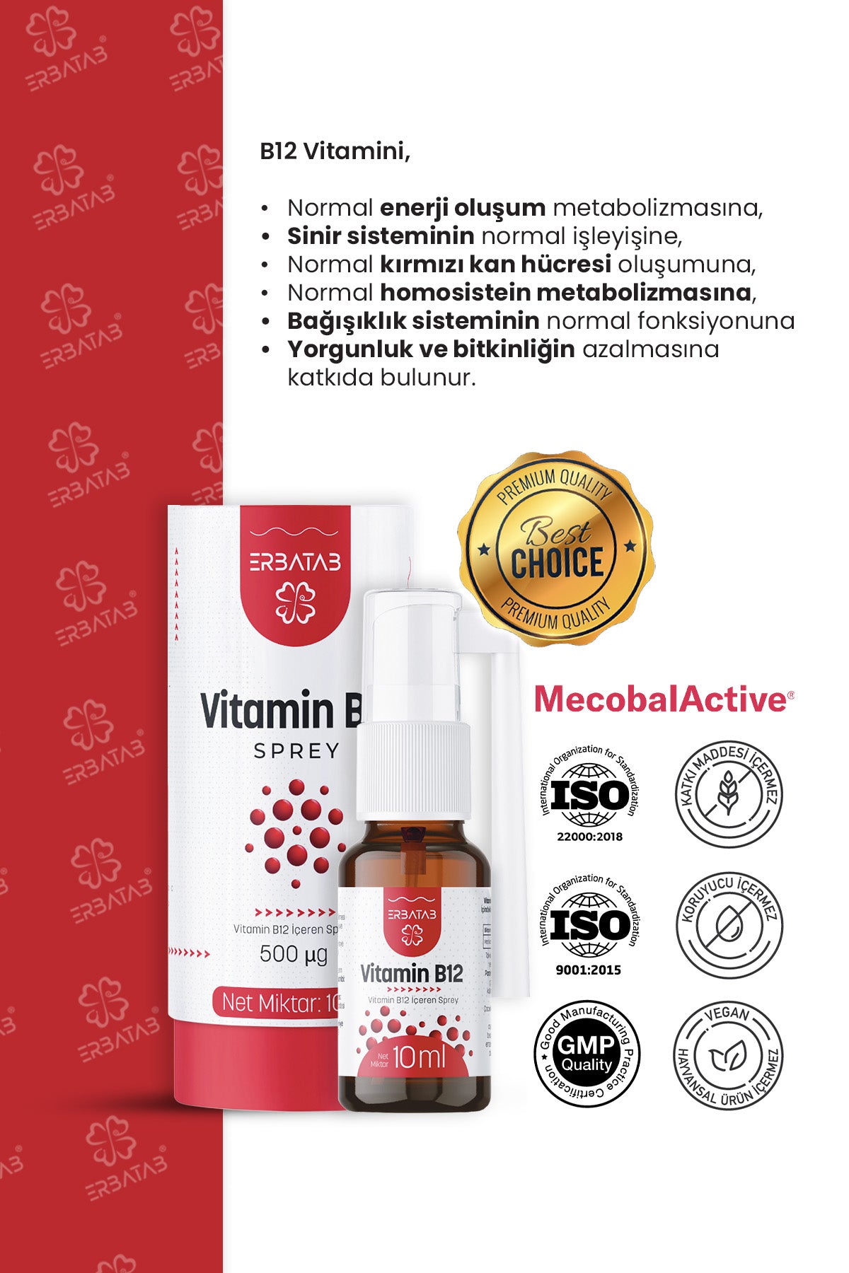 Erbatab Metilkobalamin B12 Sprey 10 ml