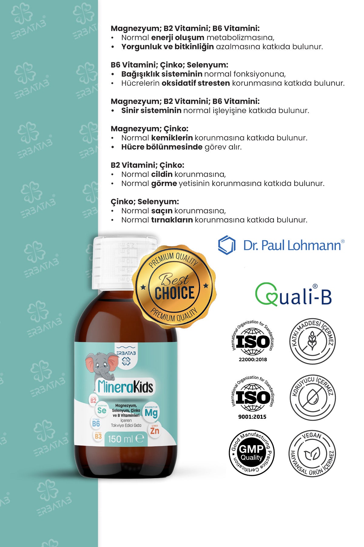 Erbatab Çocuk Multivitamin ( Magnezyum, Çinko, Sel enyum ) Minera Kids 150 ml