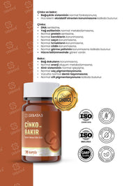 Erbatab Çinko ve Bakır 30 Kapsül 15 Mg Çinko Pikolinat ve 1000 Mcg Bakır İçeren Takviye Edici Gıda