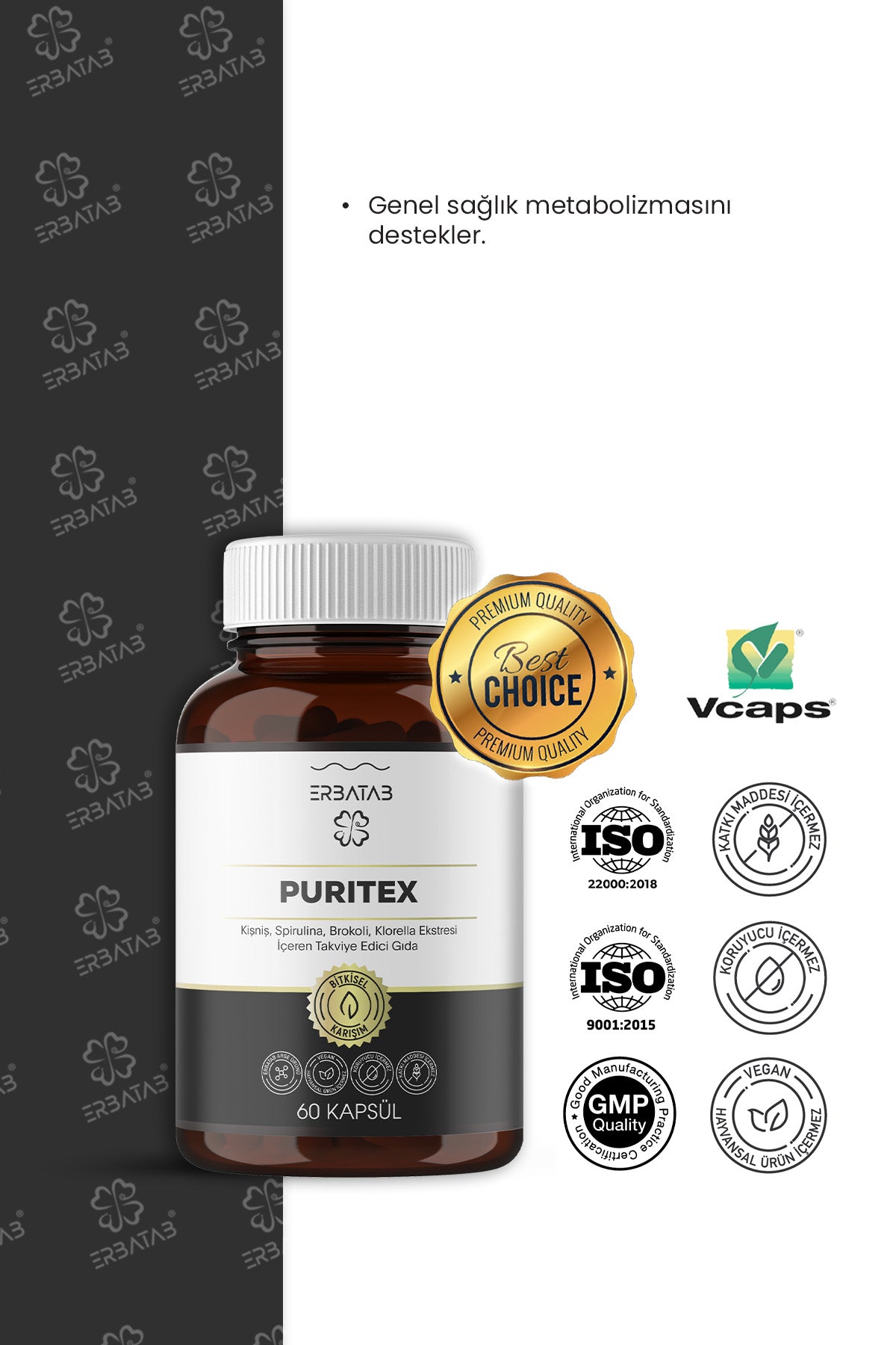Erbatab Puritex (Kişniş - Spirulina - Brokoli - Kl orella) 60 Kapsül