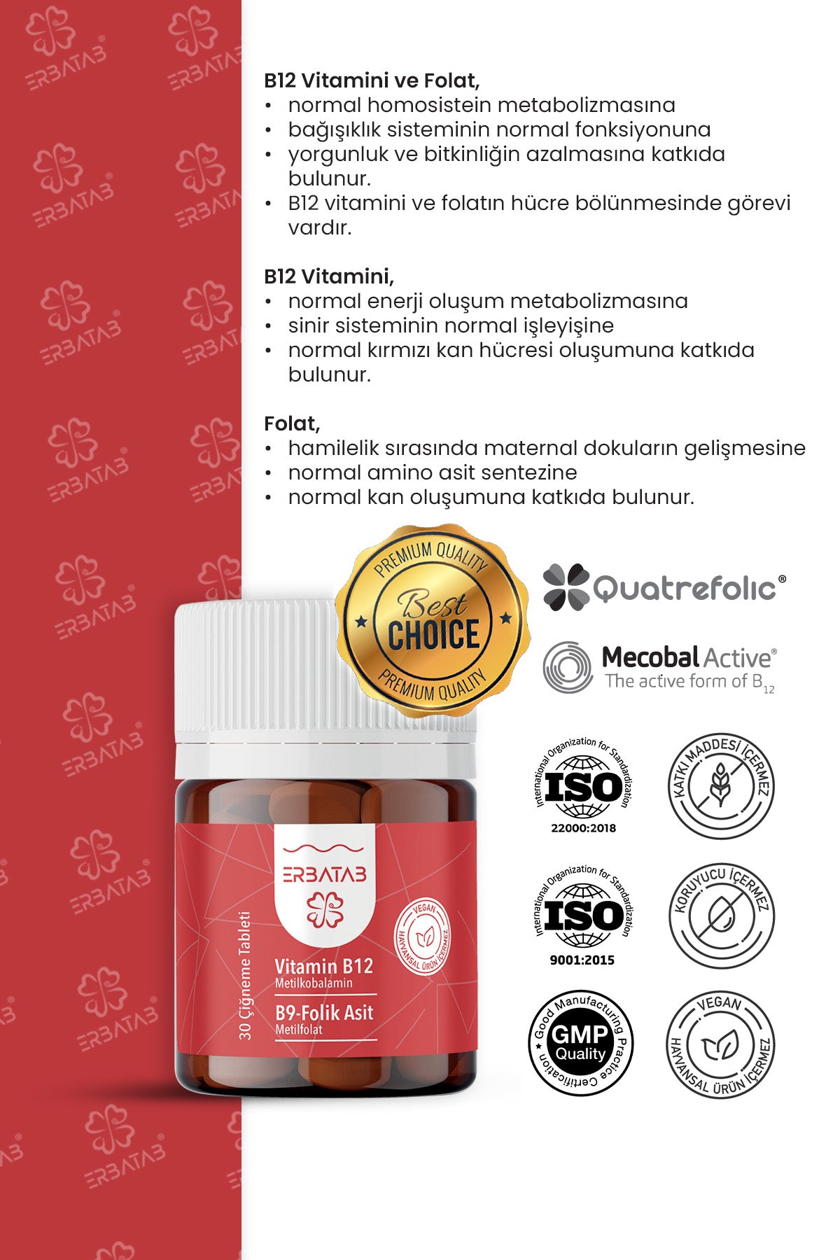 Erbatab Vitamin B12- Folik Asit B9-Metilkobalamin- Metilfolat