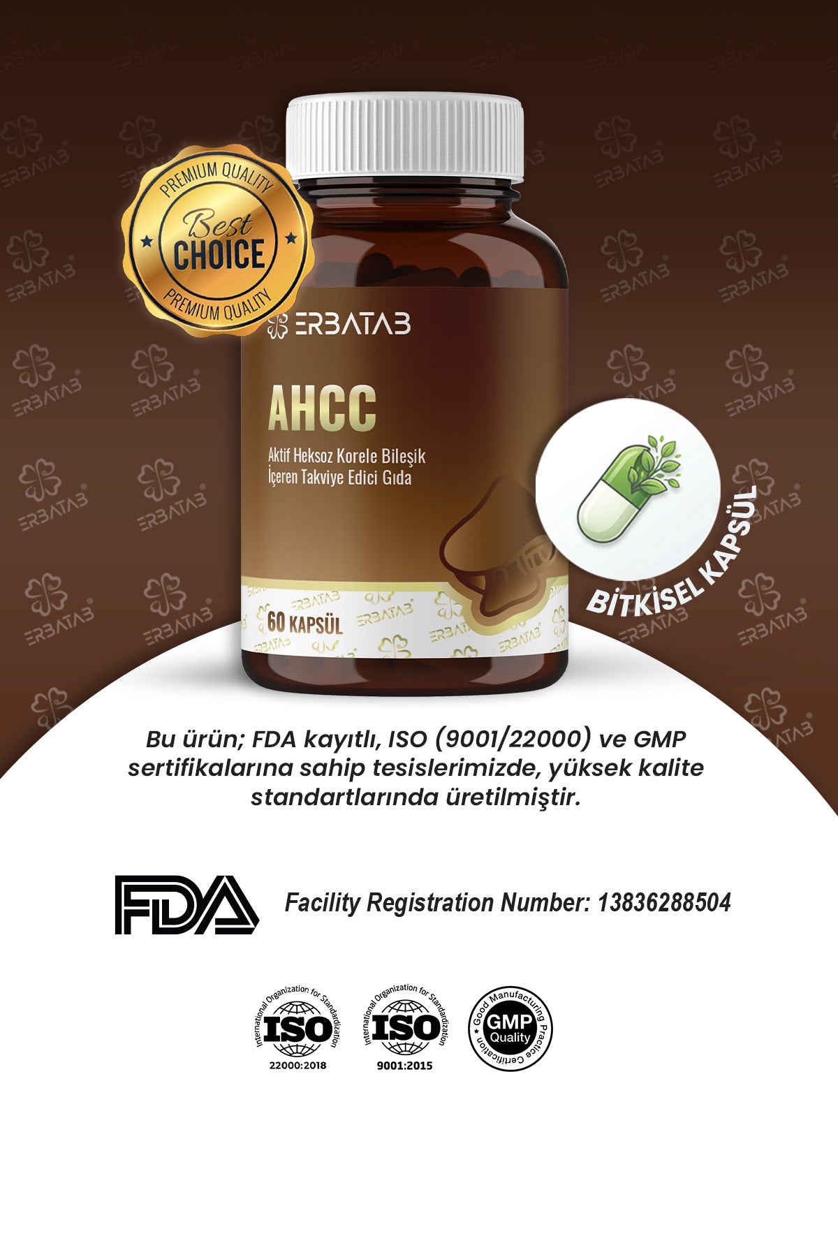 AHCC 60 Bitkisel Kapsül Shiitake Mantar Kaynaklı Takviye Edici Gıda