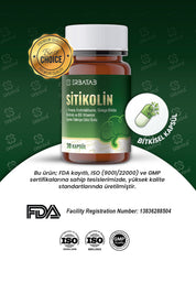 ERBATAB Sitikolin – L-Tirozin, Fosfatidilserin, Ginkgo Biloba Ekstraktı ve B6 Vitamini İçeren Takviye Edici Gıda – 30 Vcaps®
