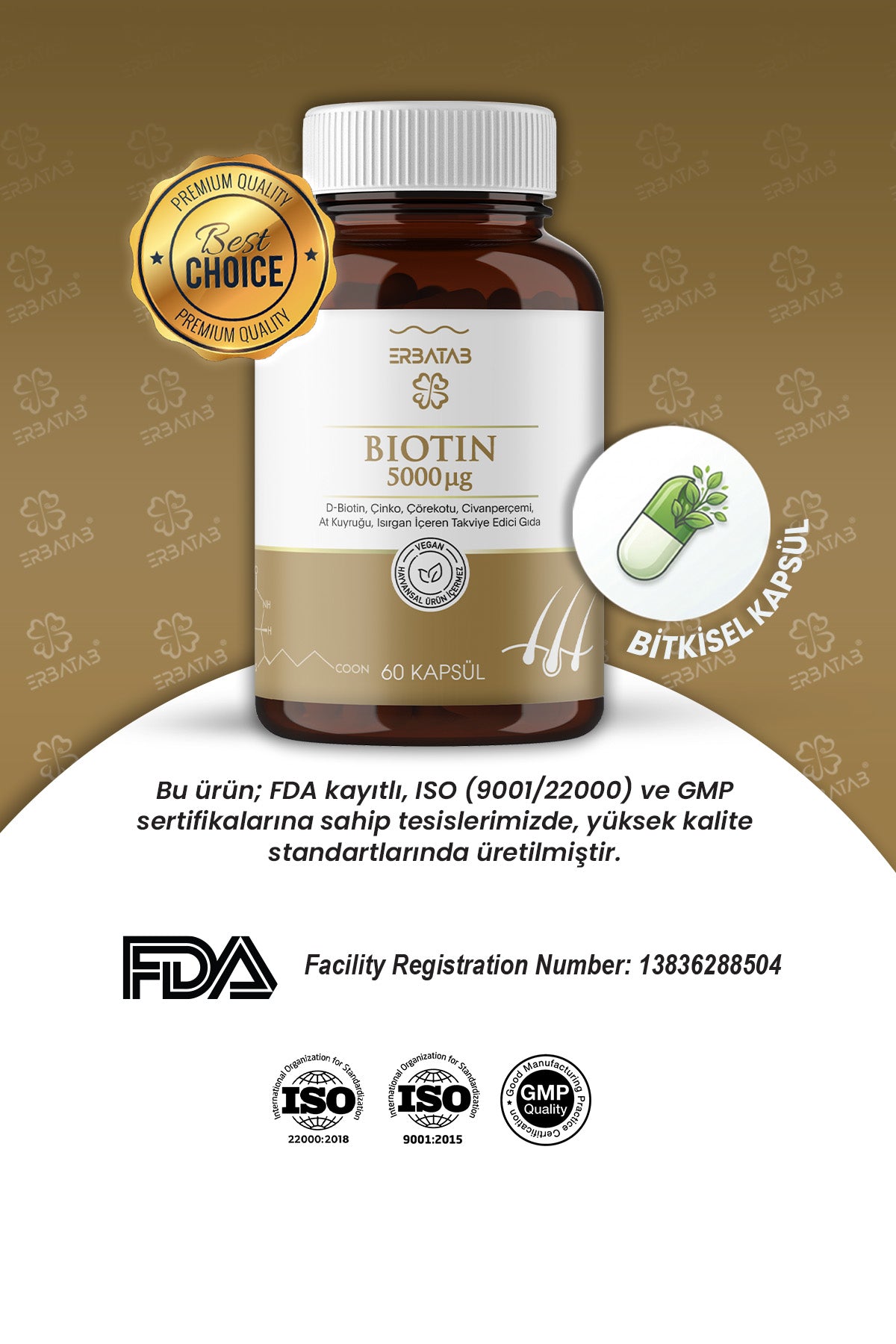 Erbatab Biotin (Çinko Çörekotu Civan Perçemi At Ku yruğu Isırgan Ekstresi) 60 Kapsül