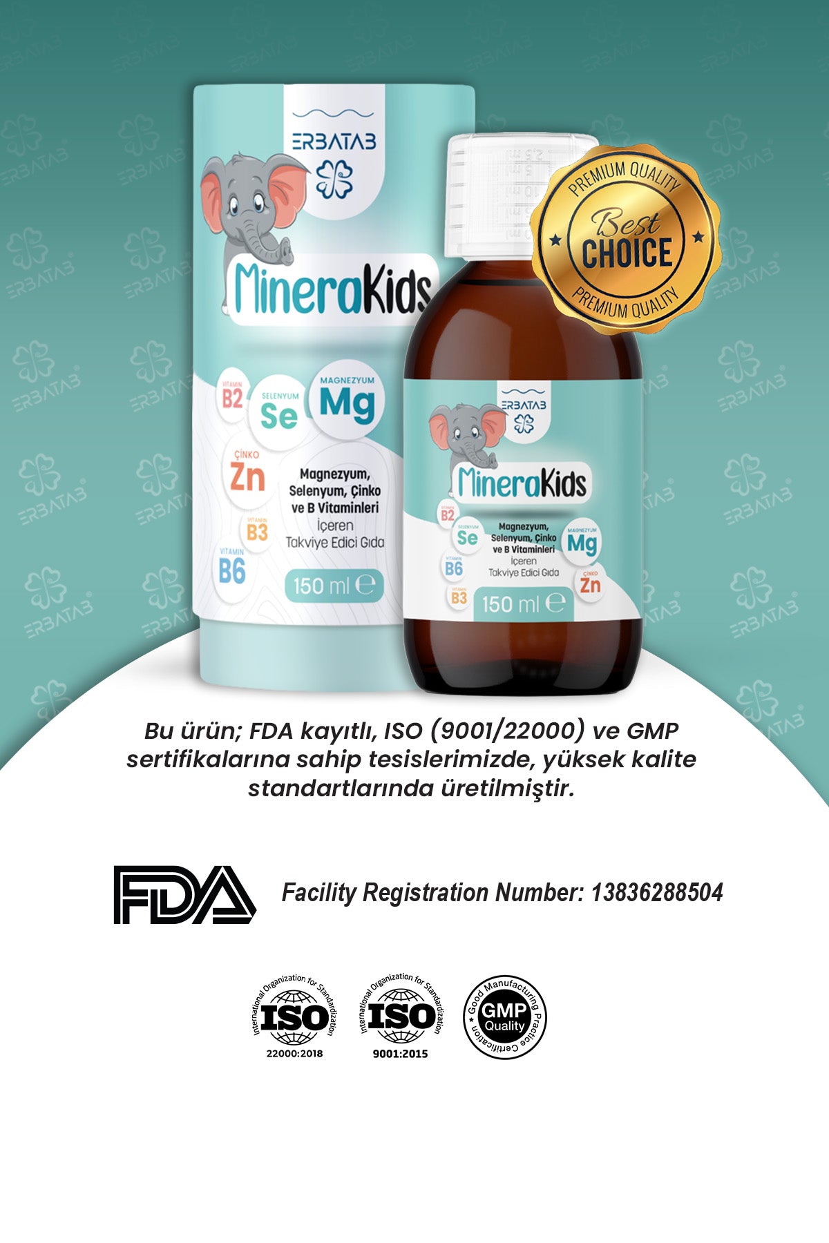 Erbatab Çocuk Multivitamin ( Magnezyum, Çinko, Sel enyum ) Minera Kids 150 ml