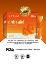 Erbatab C Vitamini 1000 Mg 50 Stick Saşe Askorbik Asit İçeren Takviye Edici Gıda