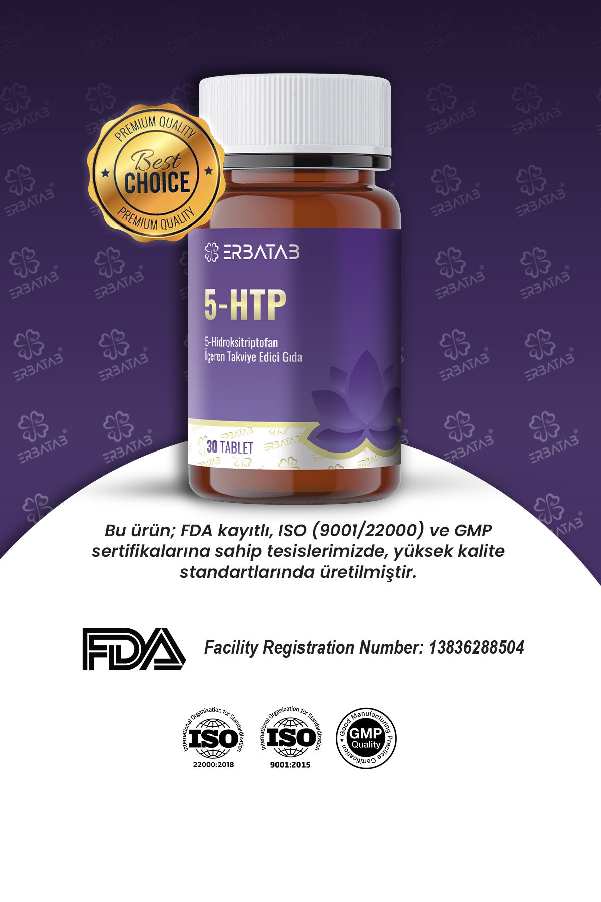 Erbatab 5-HTP 100 Mg 30 Tablet 5-Hidroksitriptofan İçeren Takviye Edici Gıda