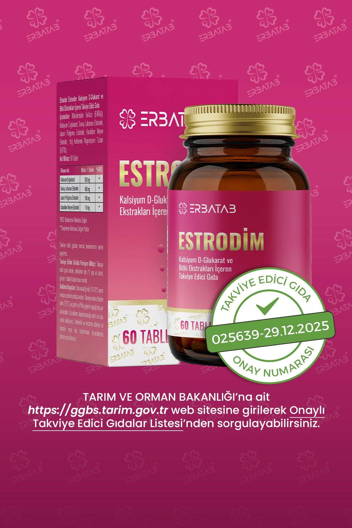 Erbatab Estrodim | 100 mg DIM | Kalsiyum D-Glukarat | Savoy Lahanası | Japon Poligonu | 60 Tablet