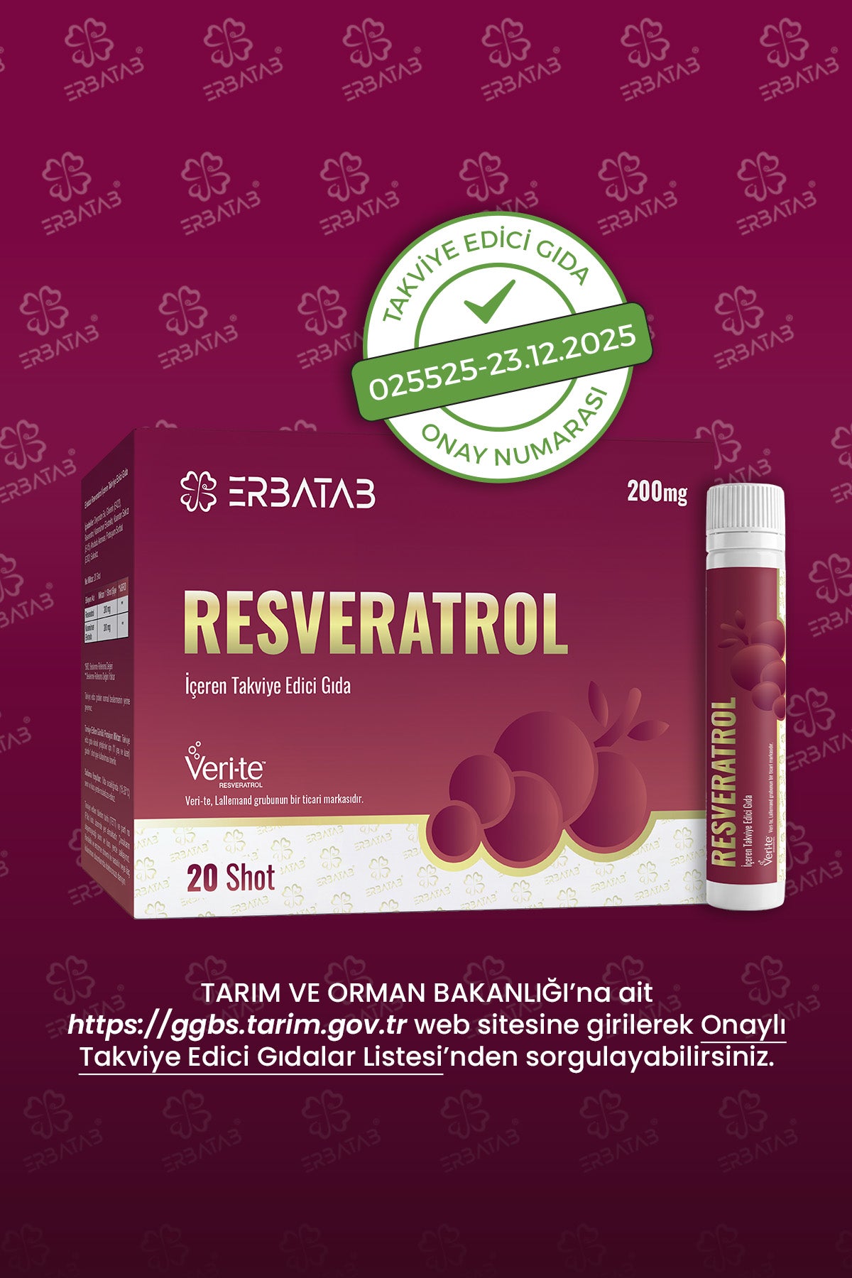 Erbatab Resveratrol Shot 200 Mg 20 Shot Ahududu Aromalı Takviye Edici Gıda