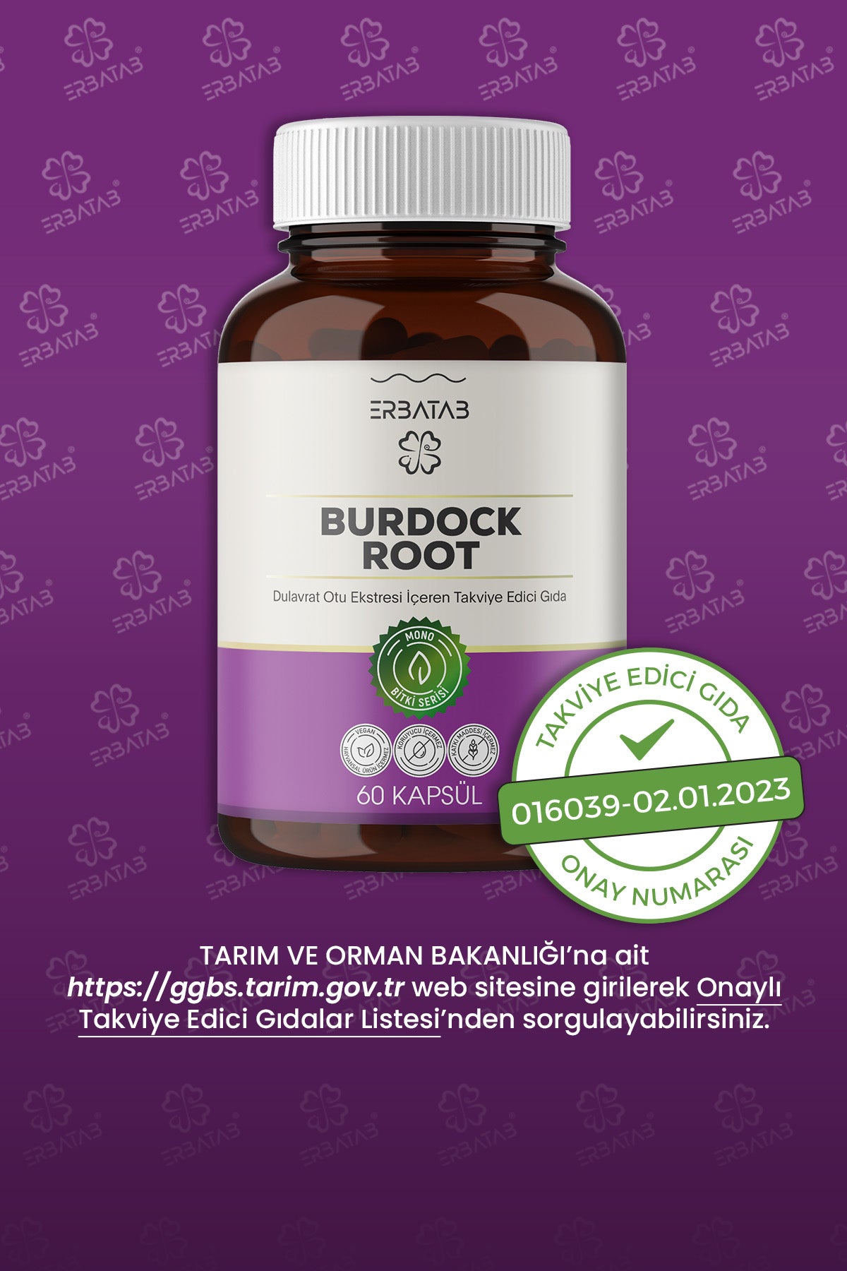Erbatab Burdock Root Dulavrat Otu Ekstresi 60 Kaps ül