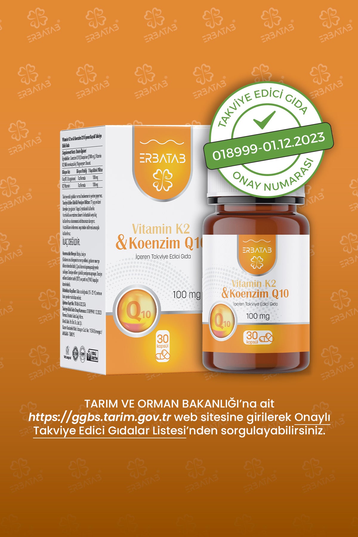 Erbatab Vitamin K2 ve Koenzim Q10 30 Kapsül