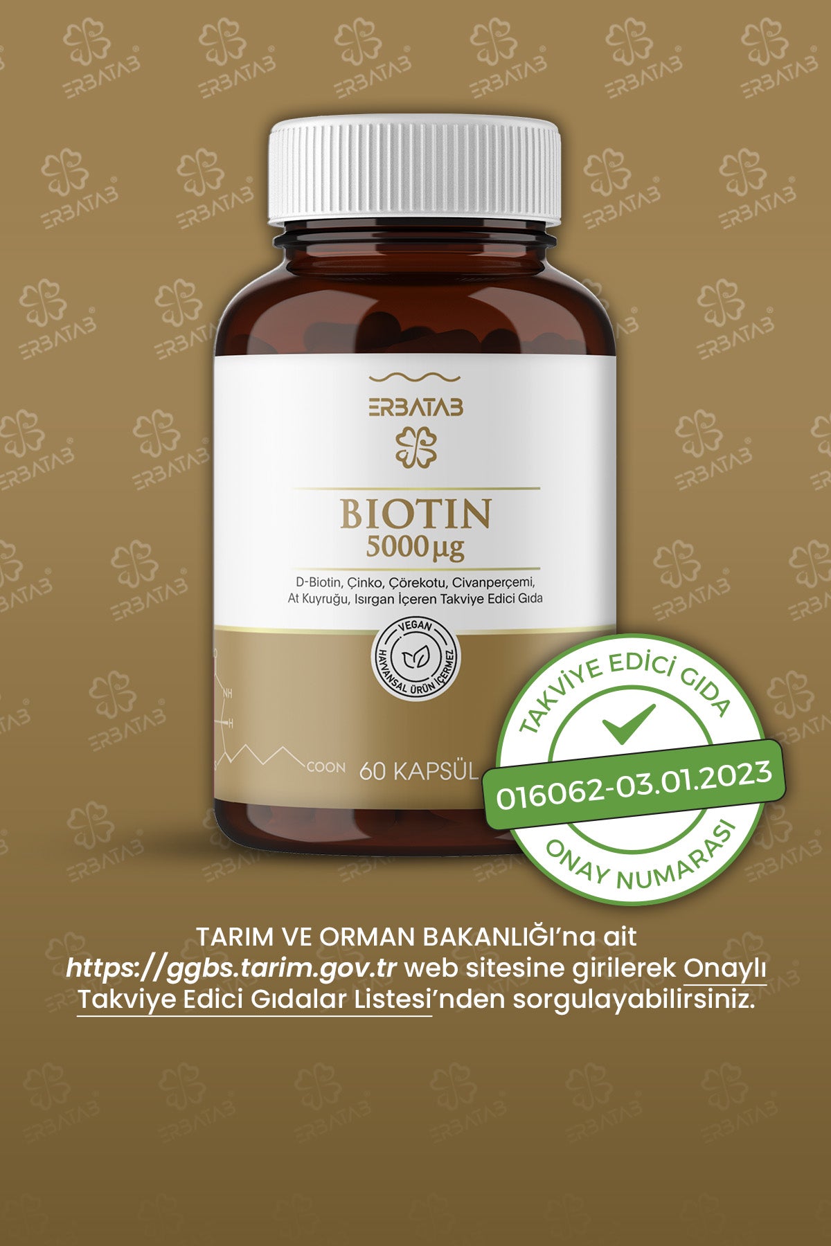 Erbatab Biotin (Çinko Çörekotu Civan Perçemi At Ku yruğu Isırgan Ekstresi) 60 Kapsül