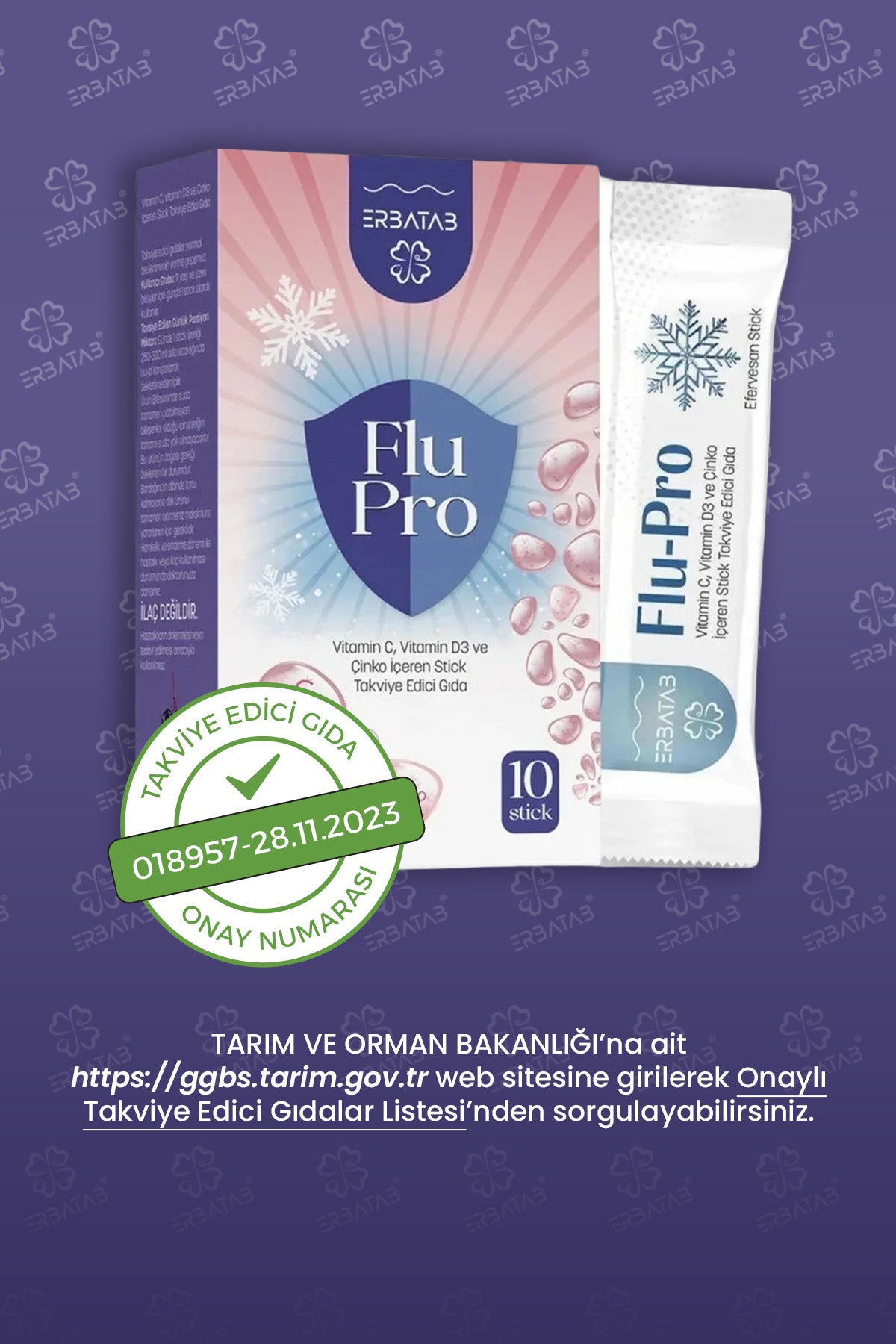 Erbatab Flu-Pro Vitamin C Vitamin D3  Çinko ve Kar amürver Ekstresi 10 Stick