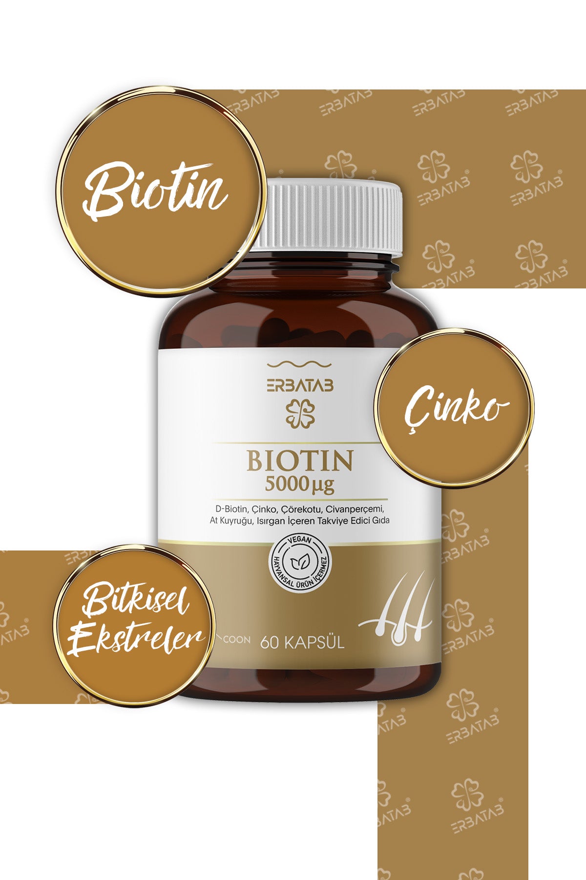 Erbatab Biotin (Çinko Çörekotu Civan Perçemi At Ku yruğu Isırgan Ekstresi) 60 Kapsül