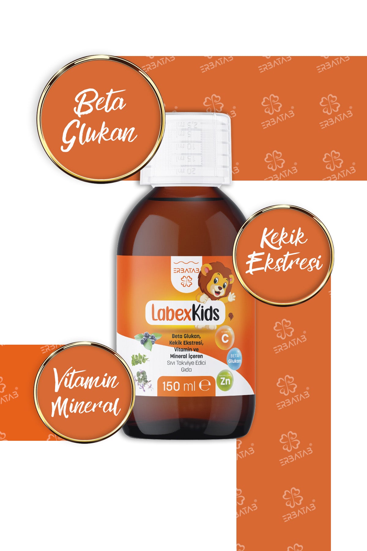 Erbatab Labex Kids Çinko Kekik Beta Glukan Karamür ver Çocuk Multivitamin Şurup 150 ML