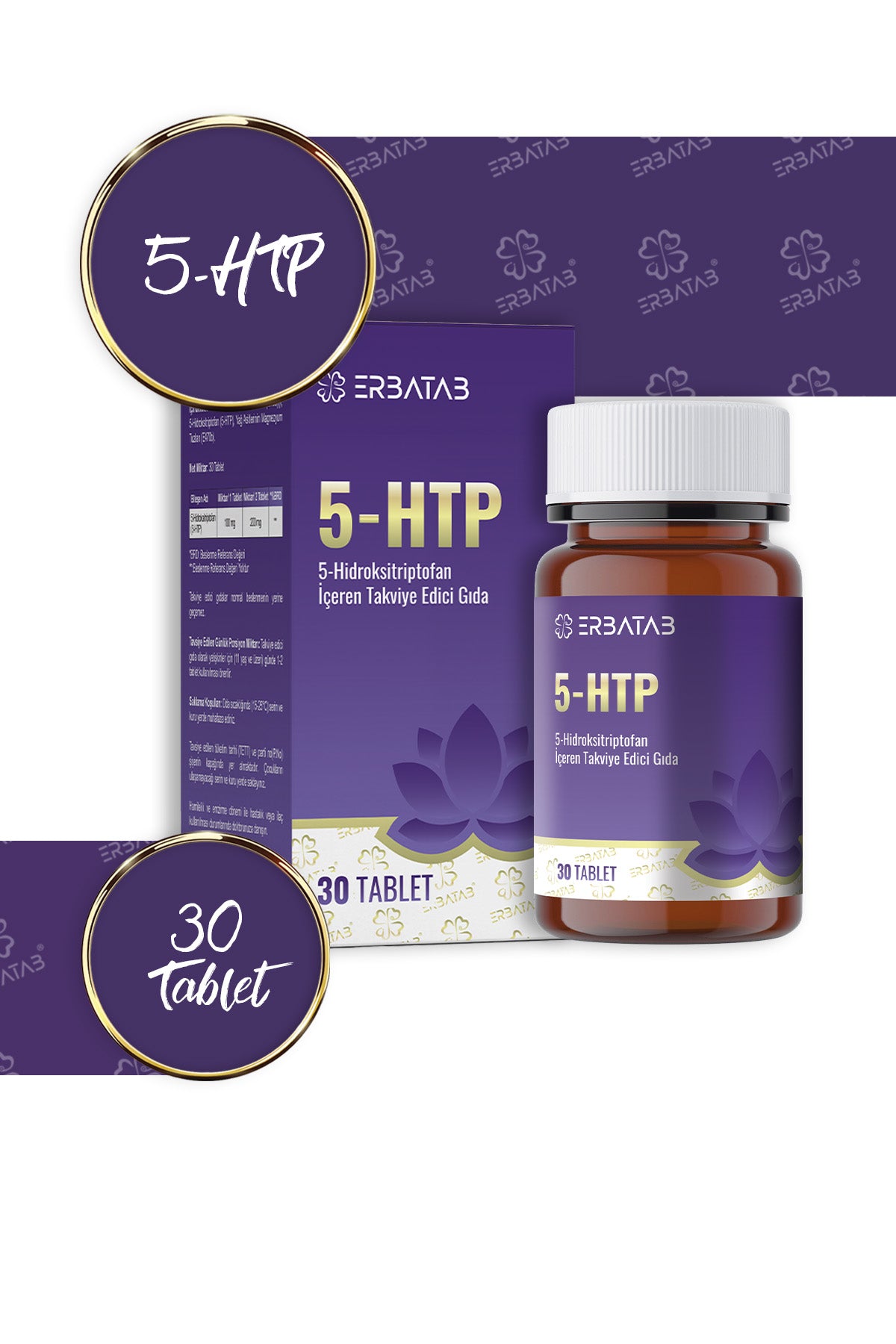 Erbatab 5-HTP 100 Mg 30 Tablet 5-Hidroksitriptofan İçeren Takviye Edici Gıda