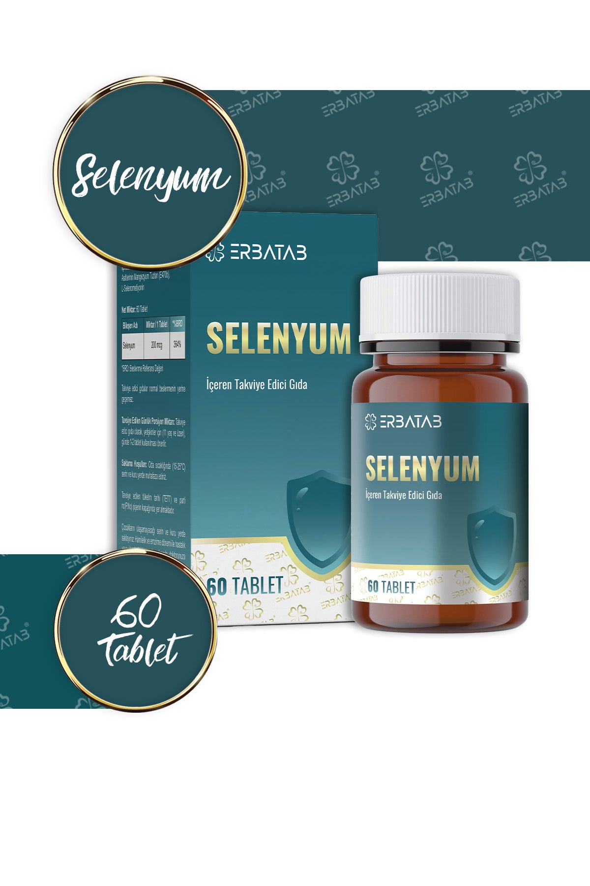 Erbatab Selenyum 200 Mcg 60 Tablet L-Selenometionin İçeren Takviye Edici Gıda