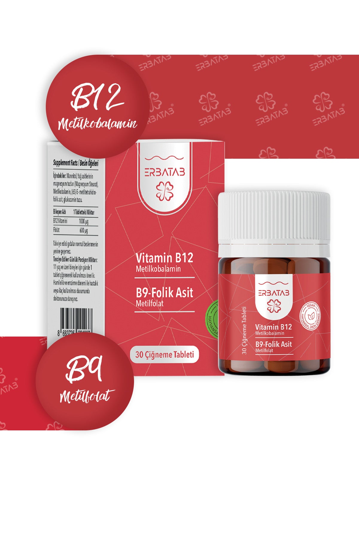 Erbatab Vitamin B12- Folik Asit B9-Metilkobalamin- Metilfolat
