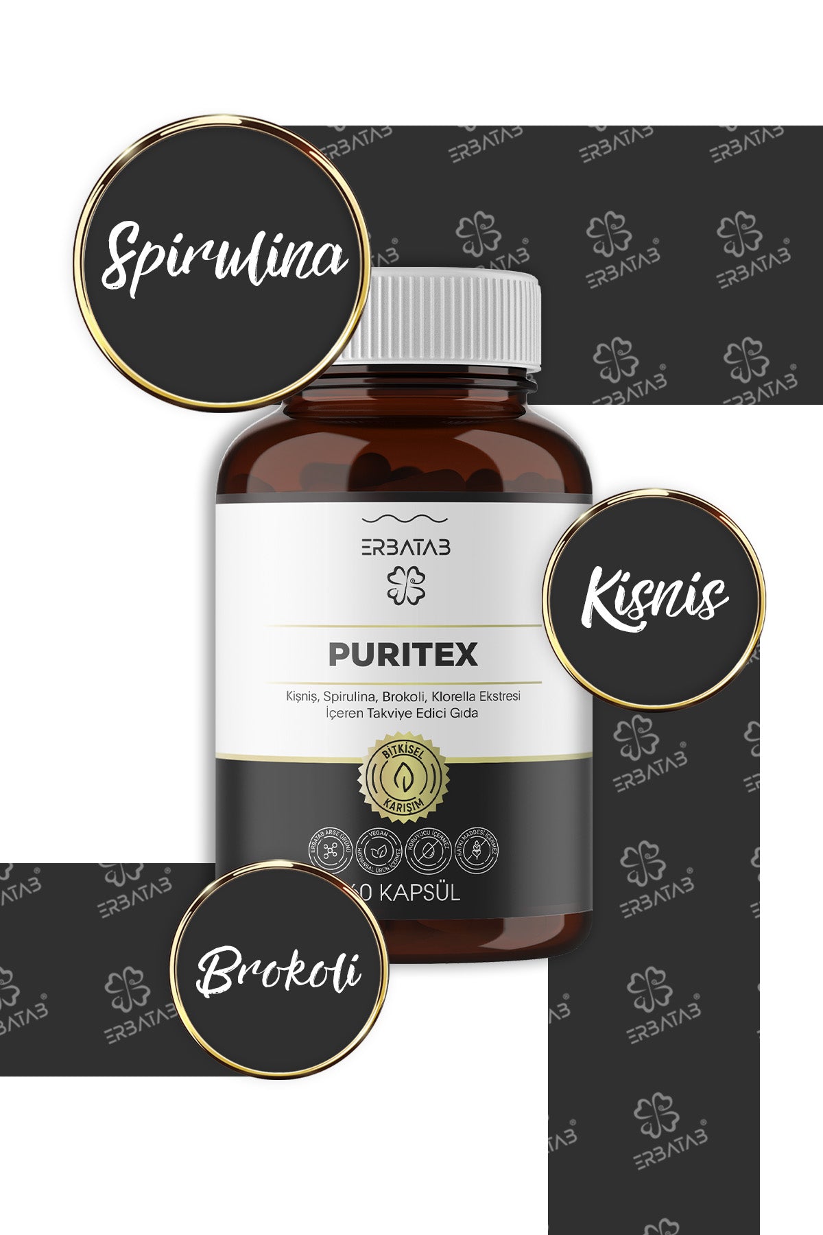 Erbatab Puritex (Kişniş - Spirulina - Brokoli - Kl orella) 60 Kapsül
