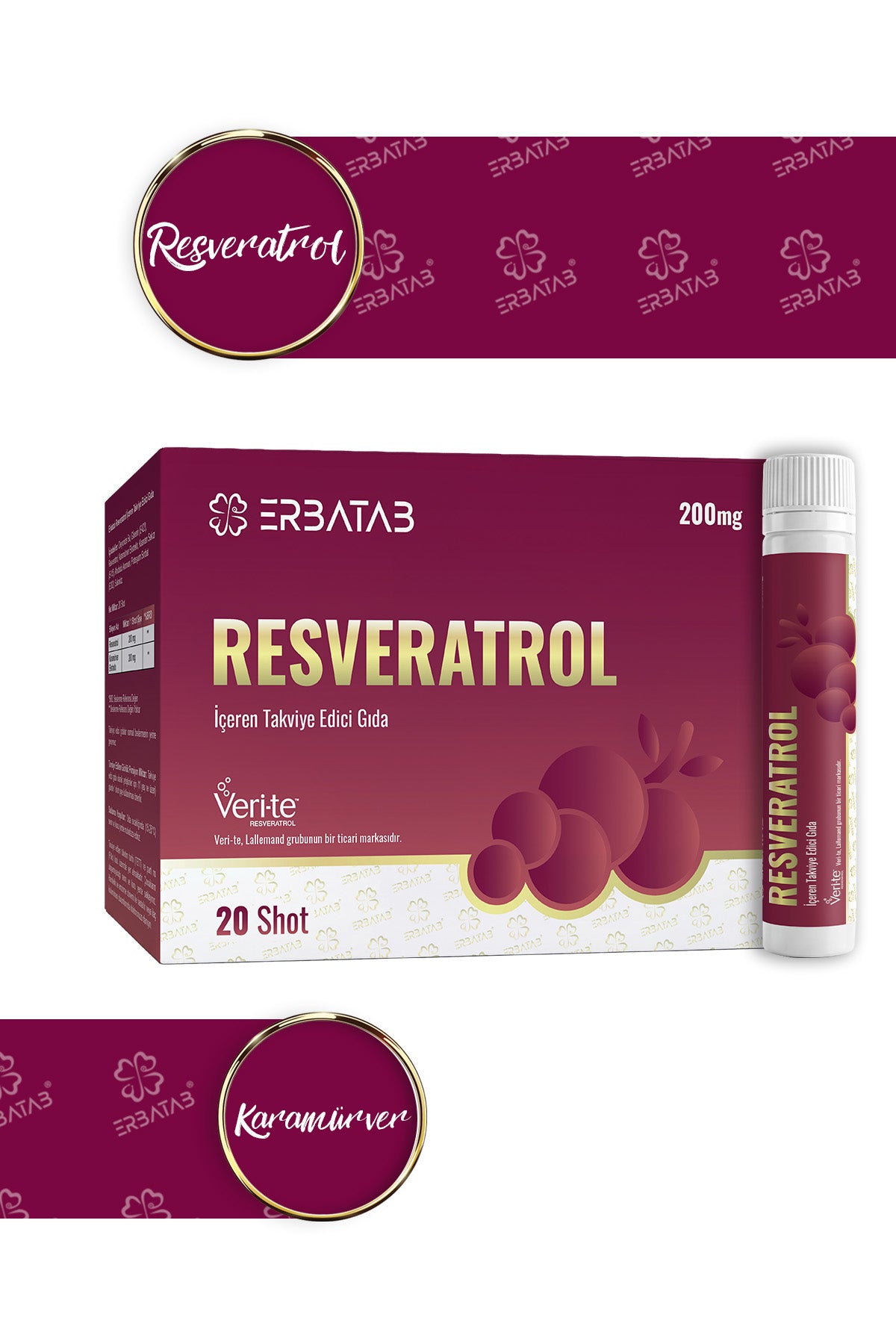 Erbatab Resveratrol Shot 200 Mg 20 Shot Ahududu Aromalı Takviye Edici Gıda