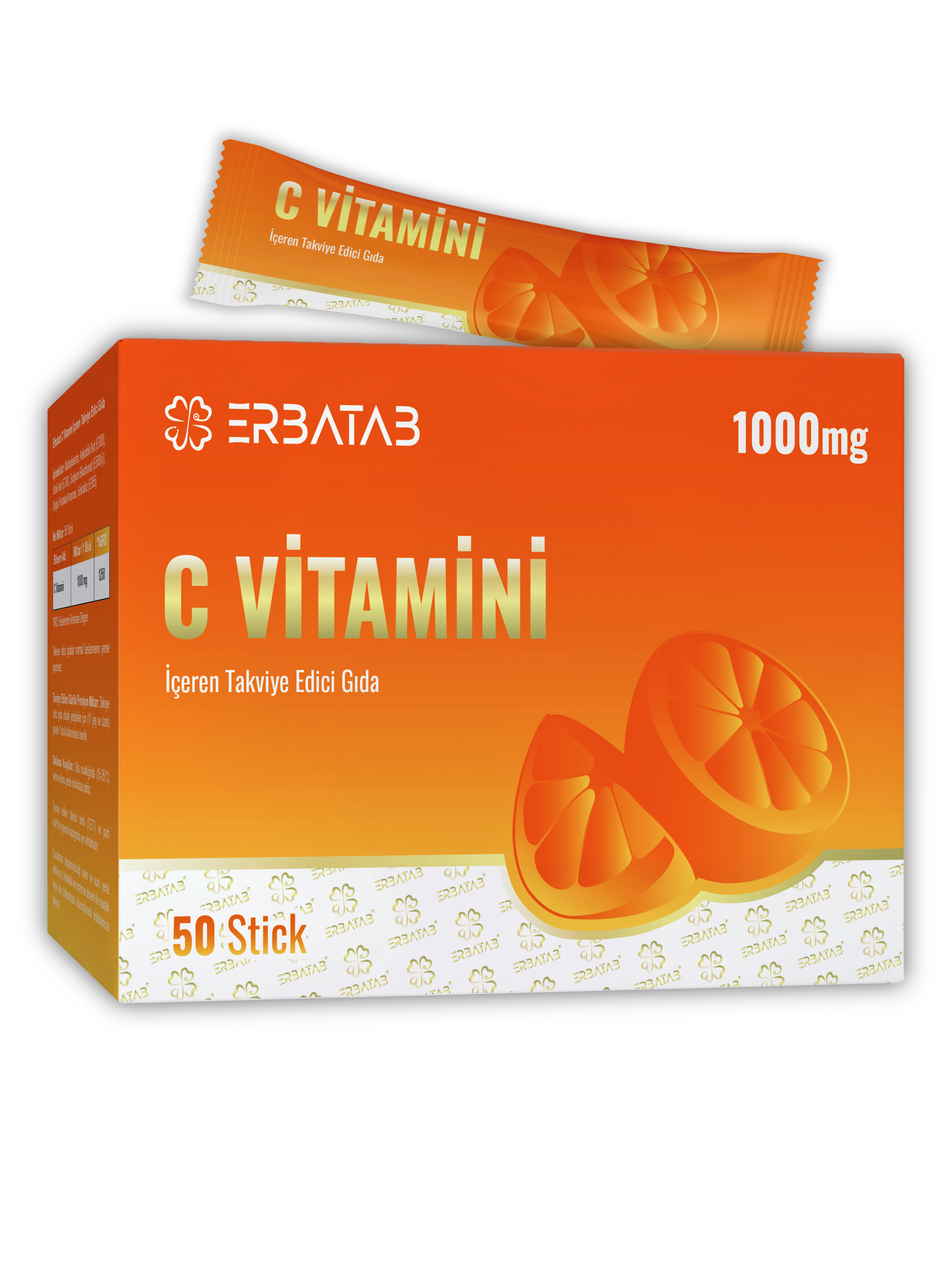 Erbatab C Vitamini 1000 Mg 50 Stick Saşe Askorbik Asit İçeren Takviye Edici Gıda