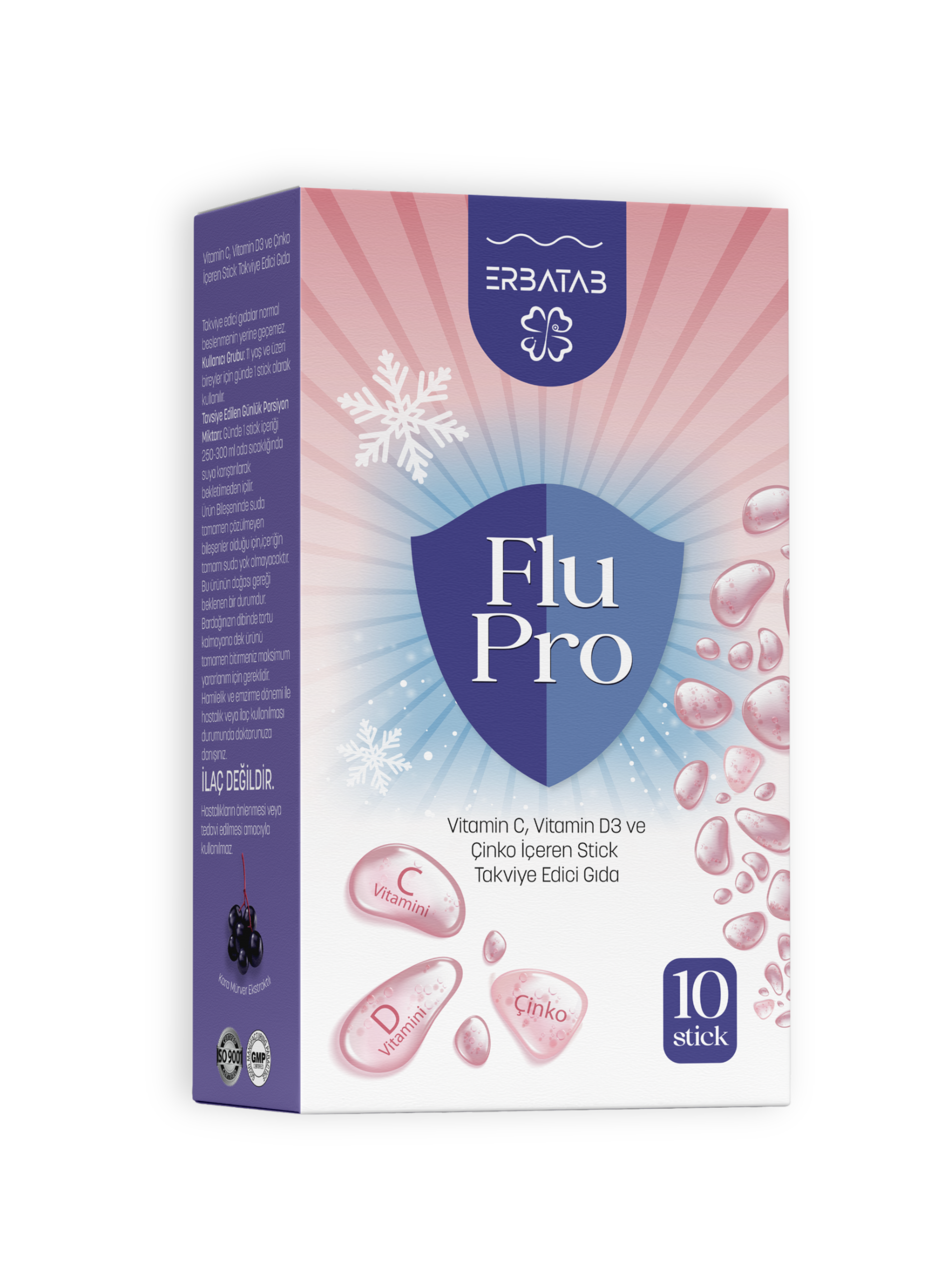 Erbatab Flu-Pro Vitamin C Vitamin D3  Çinko ve Kar amürver Ekstresi 10 Stick