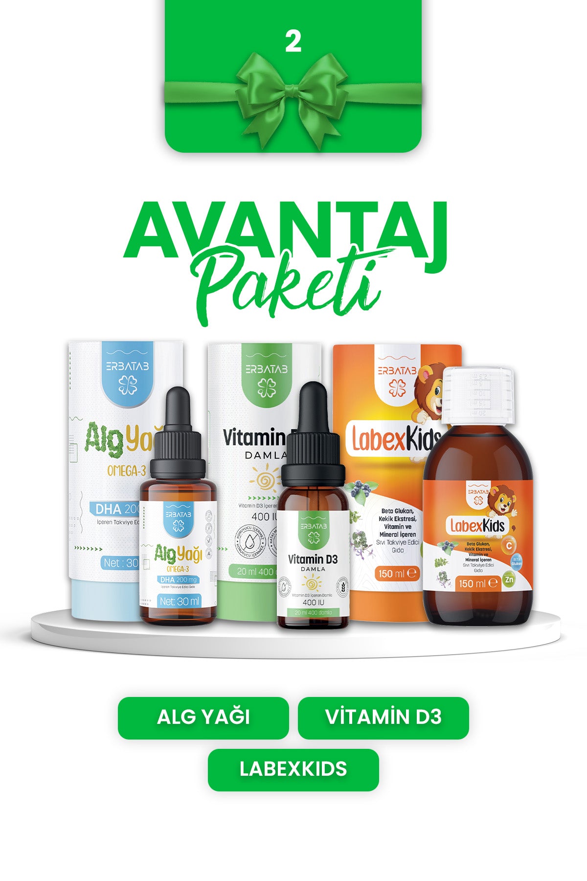 Erbatab Avantaj Paketi 2 (Labex Multivitamin, D3 K ids, Alg Yağı Omega)