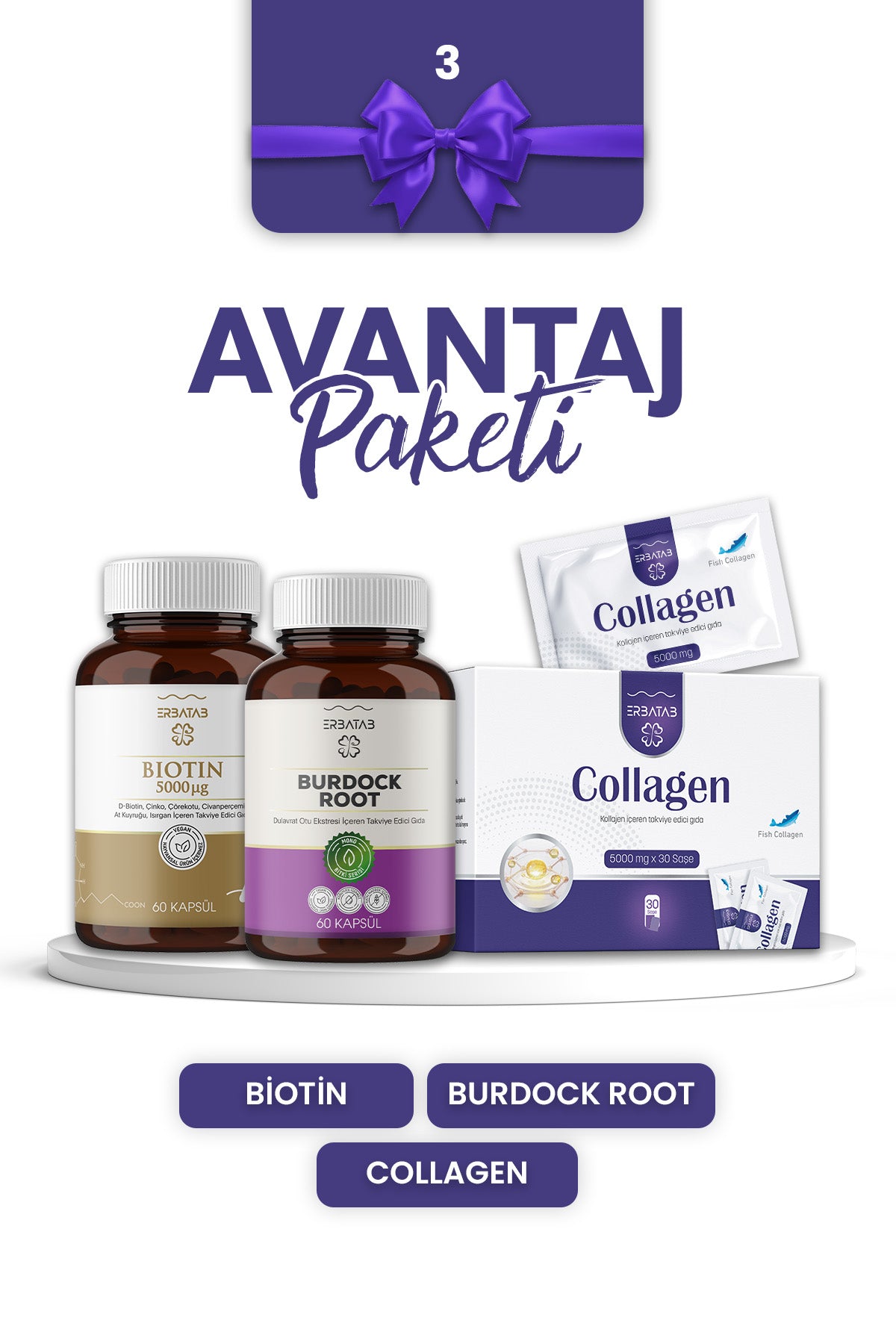 Erbatab Avantaj Paketi 3 (Kollajen, Biotin, Dulavr atotu)