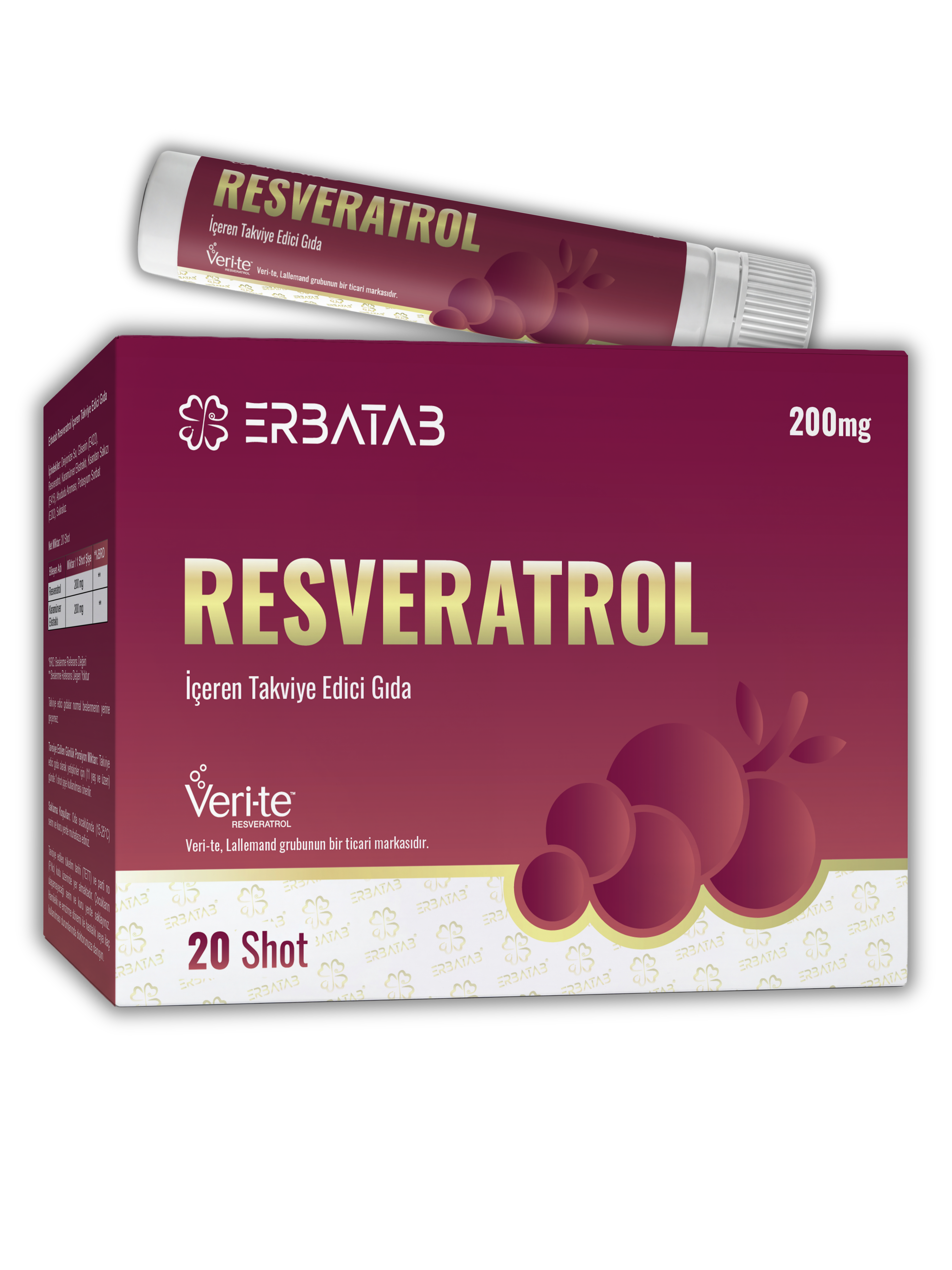 Erbatab Resveratrol Shot 200 Mg 20 Shot Ahududu Aromalı Takviye Edici Gıda