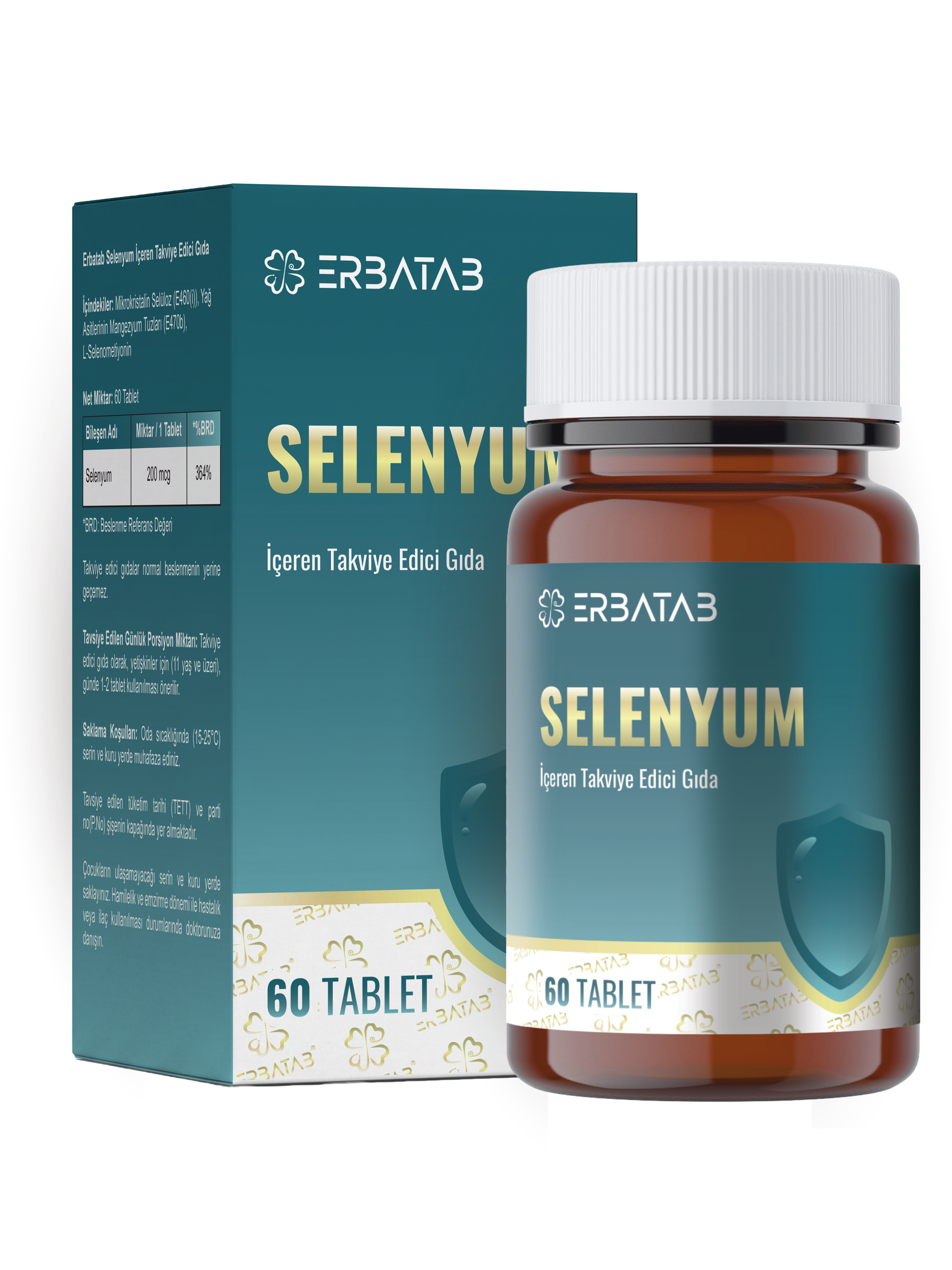 Erbatab Selenyum 200 Mcg 60 Tablet L-Selenometionin İçeren Takviye Edici Gıda