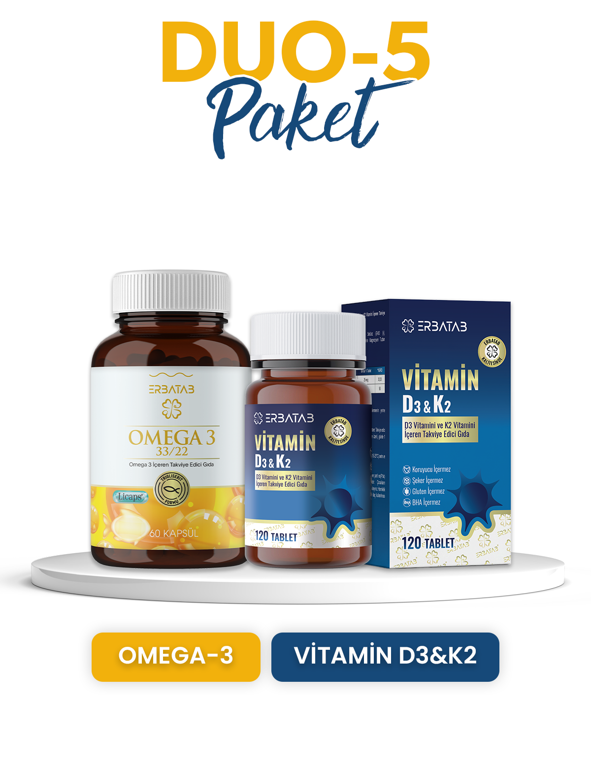 Erbatab Duo Paketi 5 Omega-D3k2 Tablet