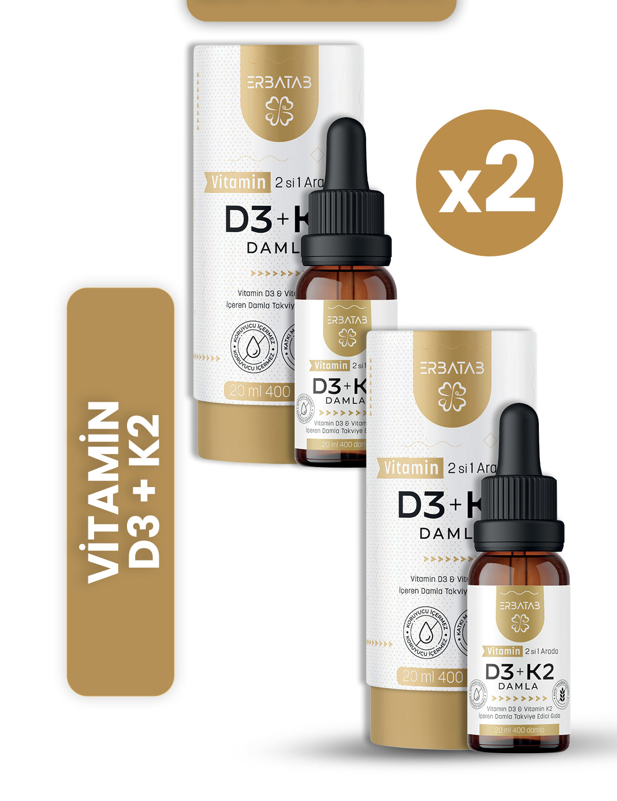 Erbatab D3 K2 damla 2'li set