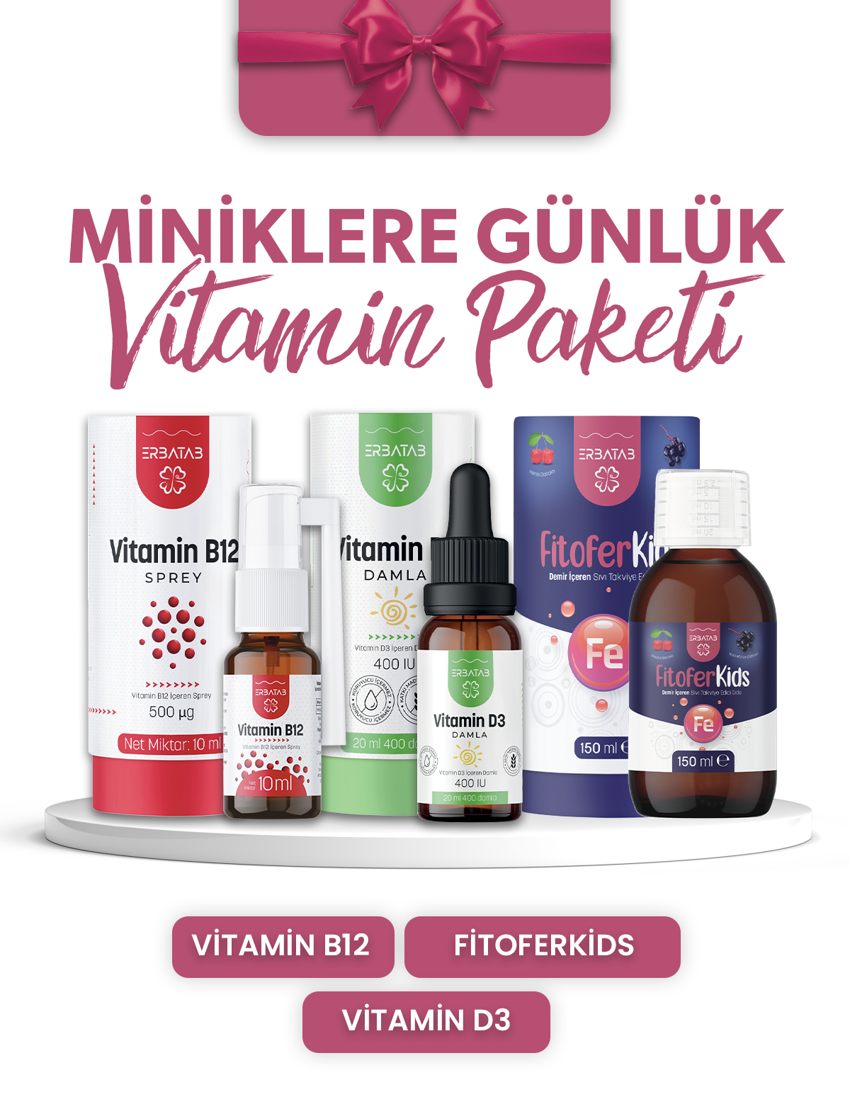 Miniklere Günlük Vitamin Paketi (Vitamin B12, Vitamin D3, FitoferKids)