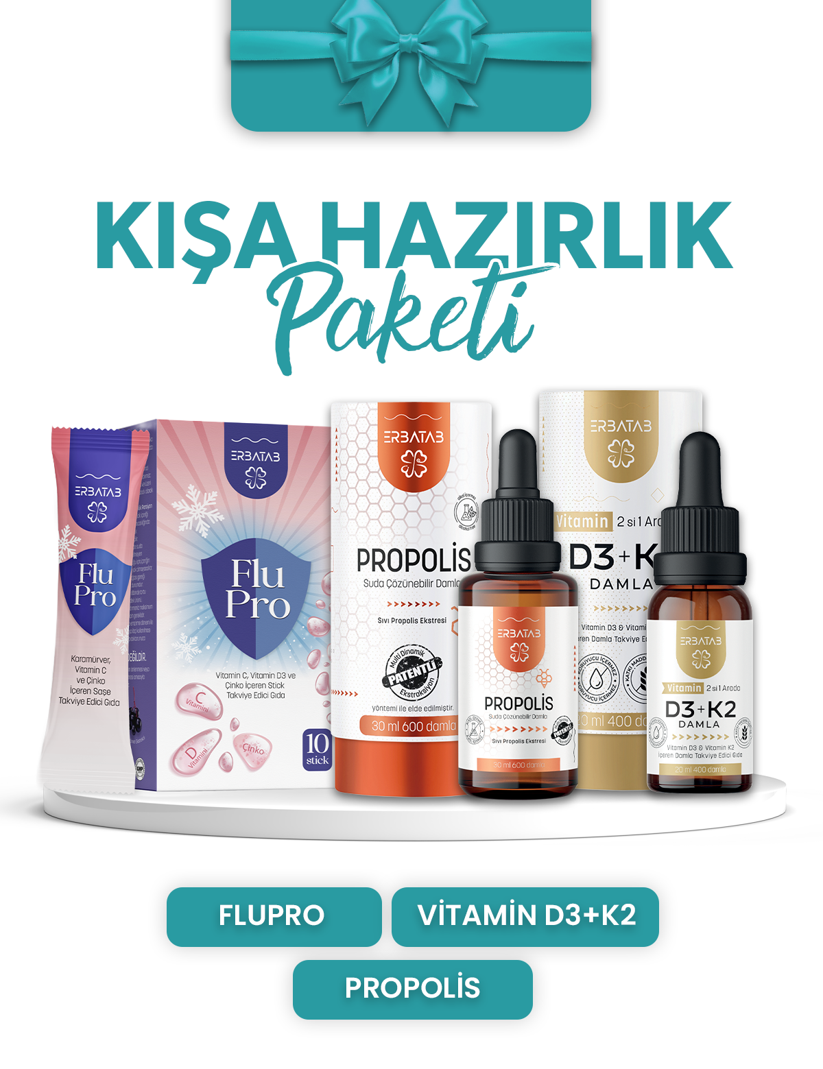 Erbatab Soğuk Kış Paketi – FluPro + D3K2 + Propolis